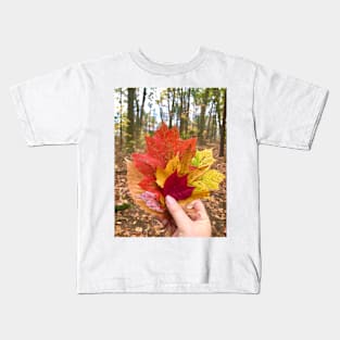 Orange and Red Fall Leaves in Maine Kids T-Shirt